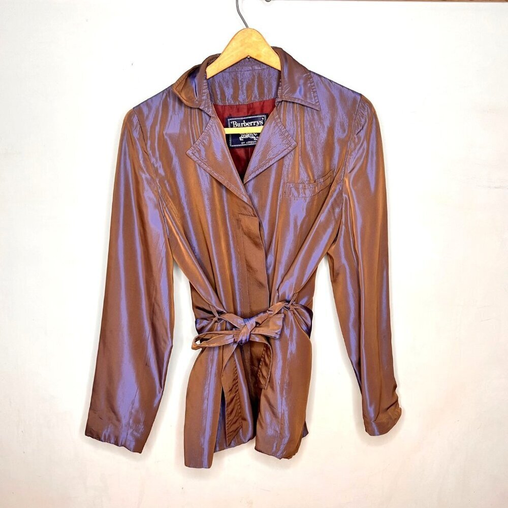 Burberrys Of London Women's Iridescent Brown Satin Belted Jacket- Sz. 4